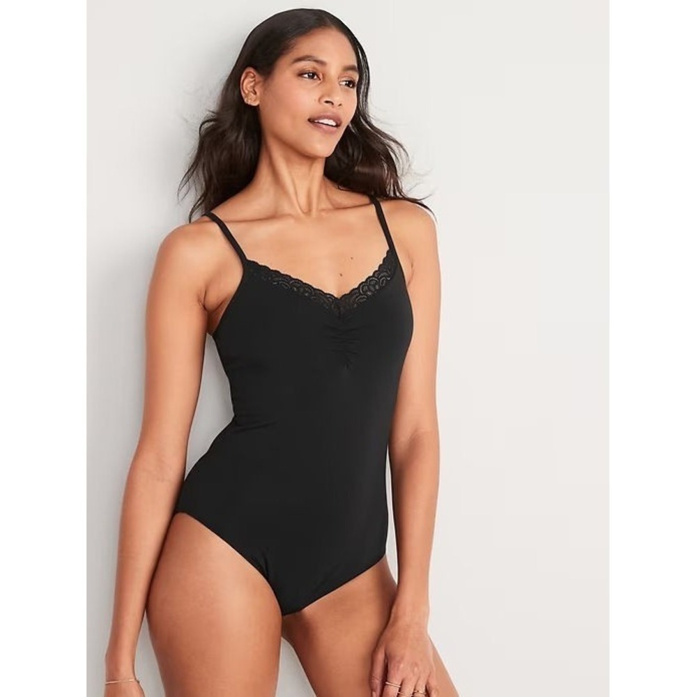 Old Navy Women's Lace Trimmed Supima Cotton Blend Cheeky Bodysuit - XS